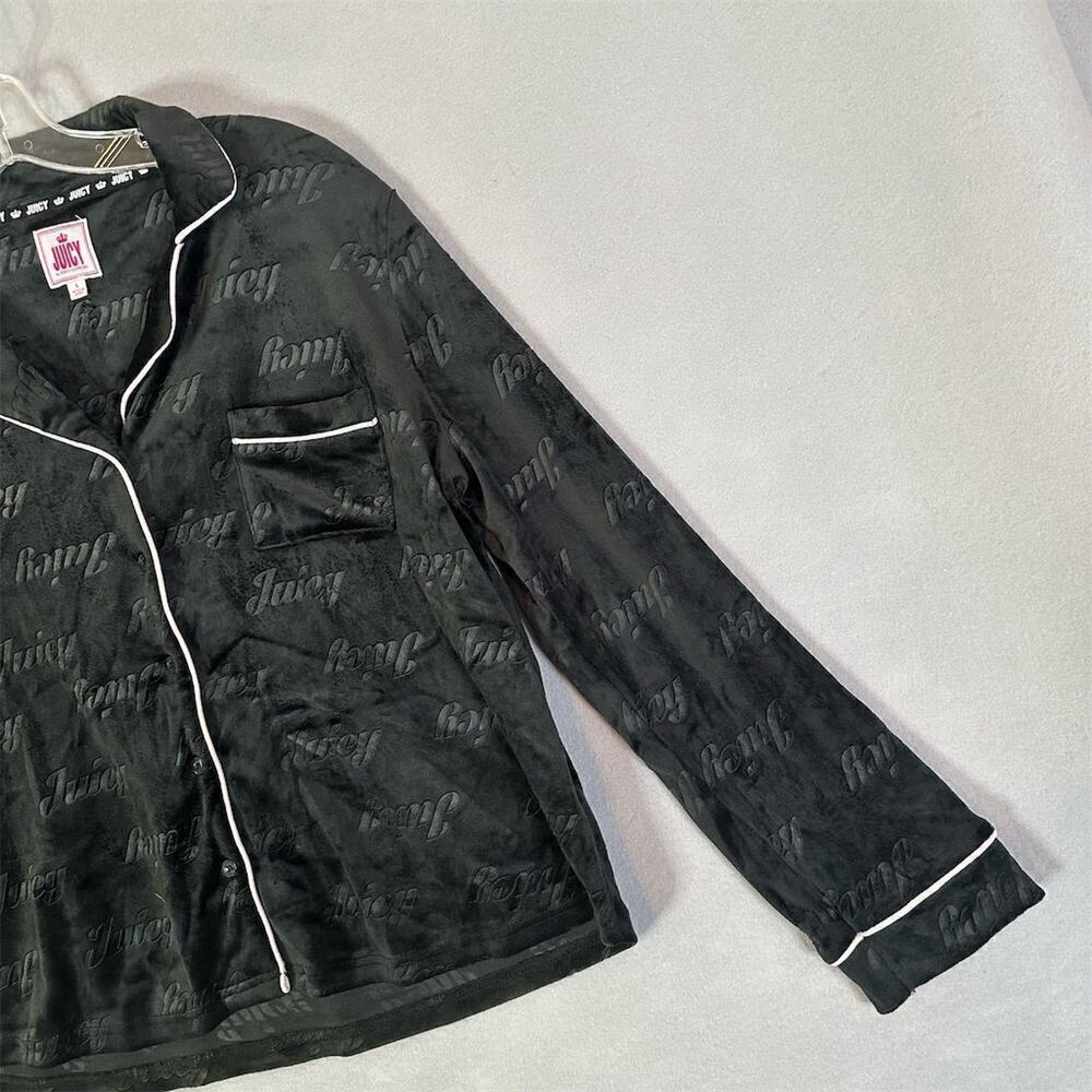Juicy Couture Velour Pajama Top Women Size L Black Long Sleeve Cozy Soft Y2K - Picture 7 of 13